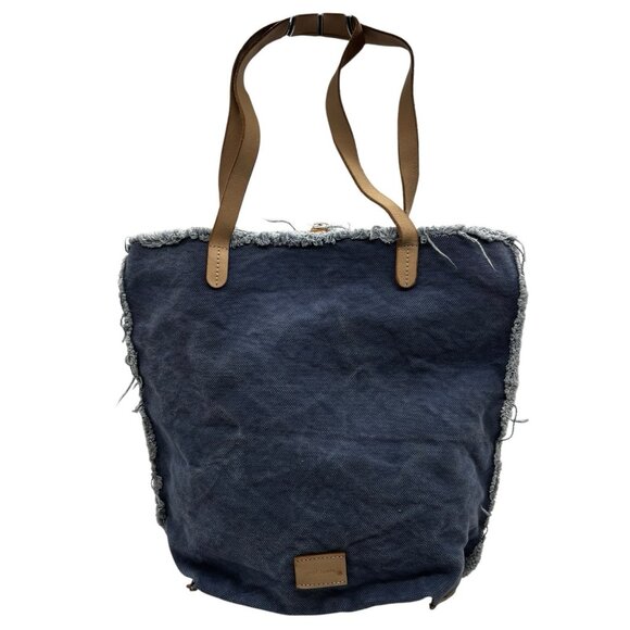 Gräf Lantz Hana Canvas Boat Bag Tote Bag Medium Beach Bag Frayed Raw Edge Blue - Picture 1 of 12